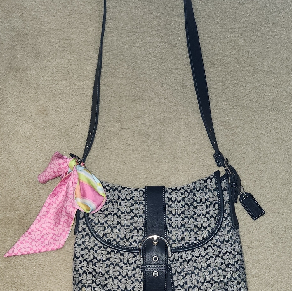 VINTAGE COACH 6376 buckle Women's Signature Crossbody Bag Black Gray Jacquard - Picture 13 of 16